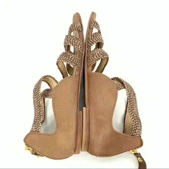 Stuart Weitzman womens flat sandals size 8 brown leather braided gladiator - Picture 6 of 12